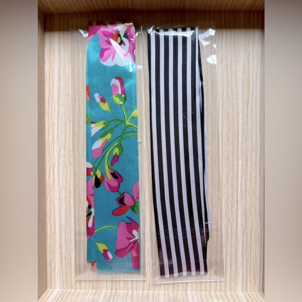 Set of Two Purse Twillies | Aqua Blue Floral, Black & White Stripe